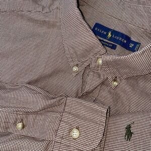Polo Ralph Lauren Houndstooth Shirt Mens 2XB Big Brown Pony Cotton Lightweight